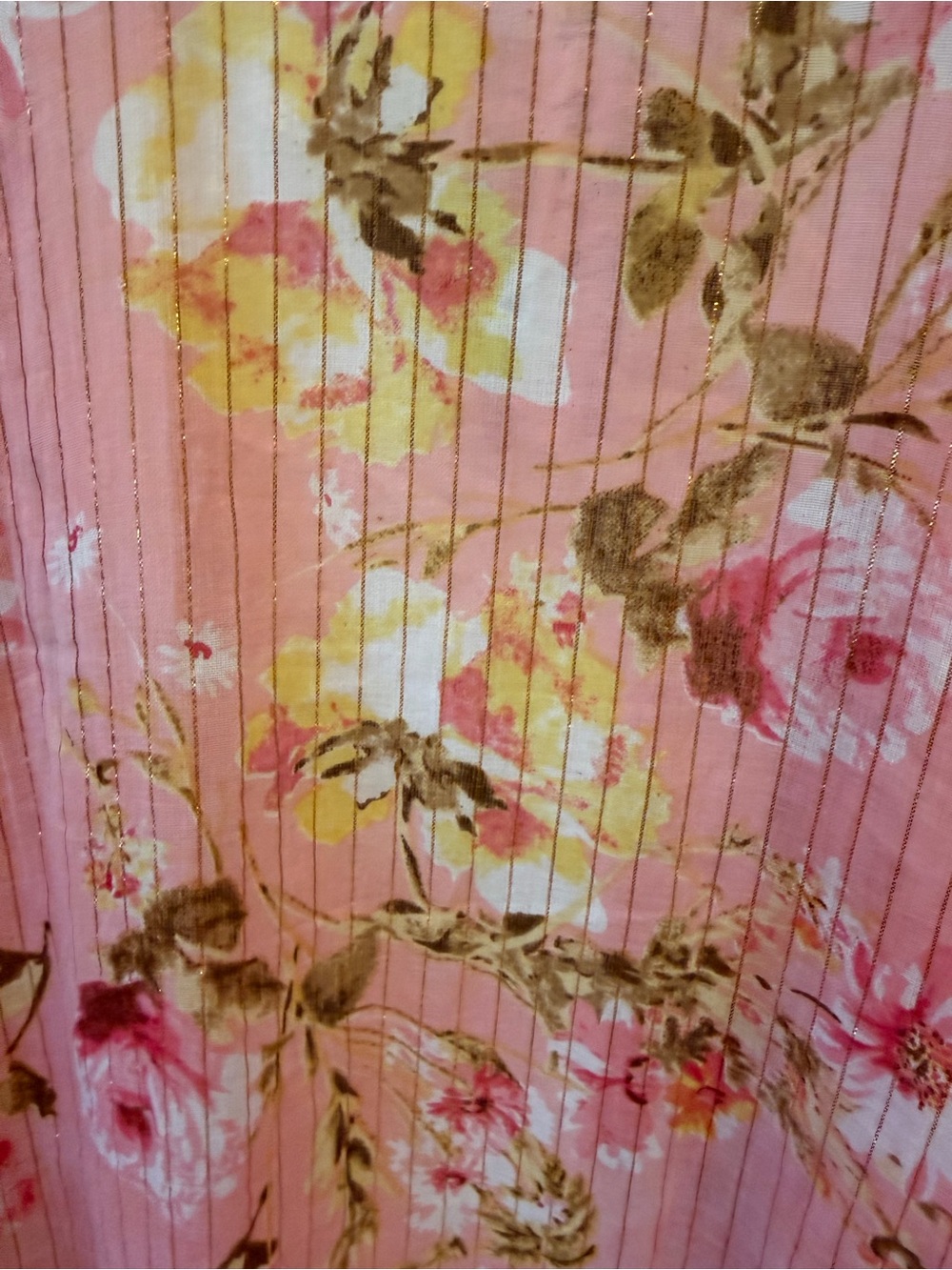 Aratta Pink Floral Sheer Kimono Wrap with Yellow Tassel Trim - Picture 8 of 9